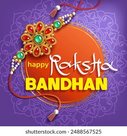 Greeting card with rakhi (bracelet) for Raksha Bandhan (Bond of protection and care) – Indian festival of sisters and brothers. Vector.