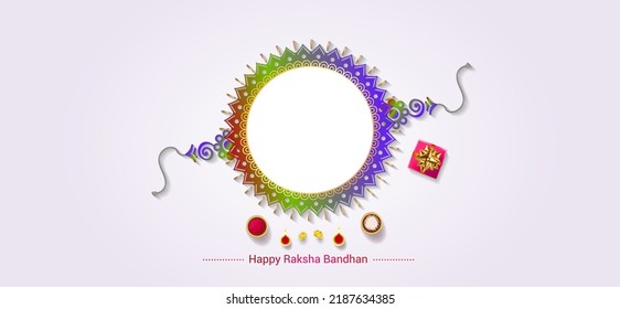 Tarjeta de saludo para el festival Raksha Bandhan. Diseño de plantilla de Rakhi colorido con elementos de regalo.