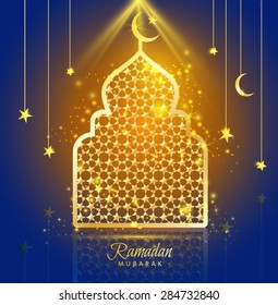 Greeting Card Ramadan Kareem design with silhouette of mosque