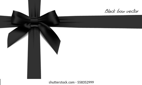 greeting card with realistic black bow on White background