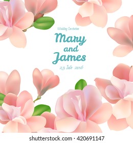 Greeting card with realistic flowers. Magnolia.  