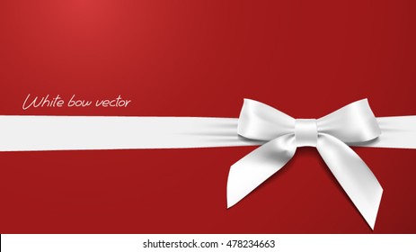 greeting card with realistic White bow on a red background