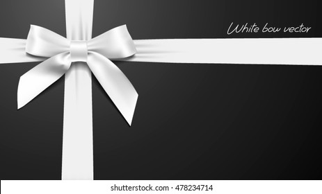 greeting card with realistic White bow on a black background