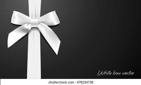 greeting card with realistic White bow on a black background