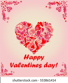 Greeting card with red abstract heart shape for Valentines day