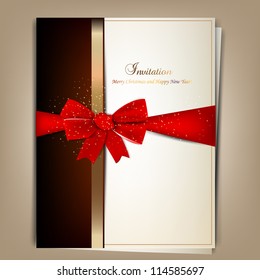 Greeting card with red bow and copy space. Vector illustration