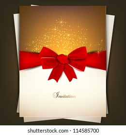 Greeting card with red bow and copy space. Vector illustration