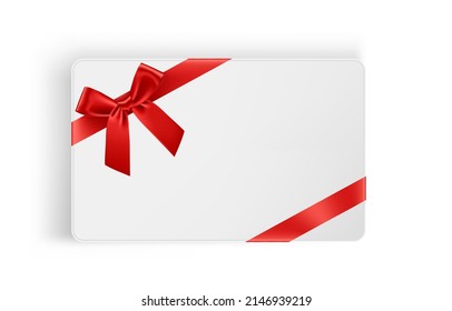 Greeting card with red bow and ribbons, element for gift, packaging or discount cards.