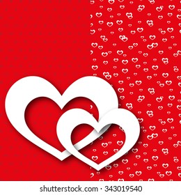 Greeting card red love heart, valentines day background, valentine,  cupid, holiday design, romantic, symbol, banner, wedding, marriage decoration, element, polka dot. Vector illustration