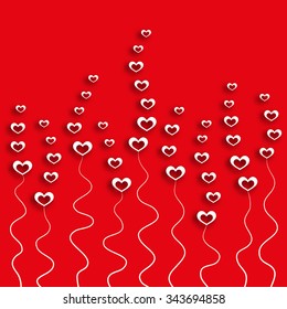 Greeting card red love heart, valentines day background, valentine, cupid, holiday design, romantic, symbol, banner, wedding, marriage decoration, element. Vector illustration