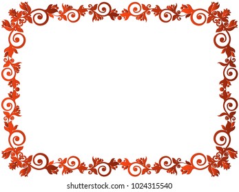 Greeting card with red ornamental floral frame on the white background, vector illustration