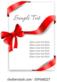 Greeting card with a red ribbon. 