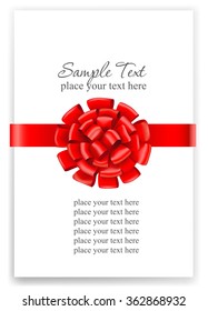 Greeting card with a red ribbon. 
