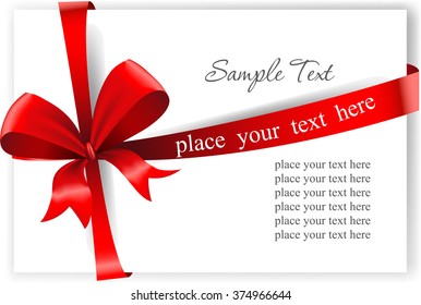 Greeting card with a red ribbon. Vector illustration. 