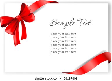Greeting card with a red ribbon. Vector illustration. 