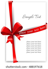 Greeting card with a red ribbon. Vector illustration. 