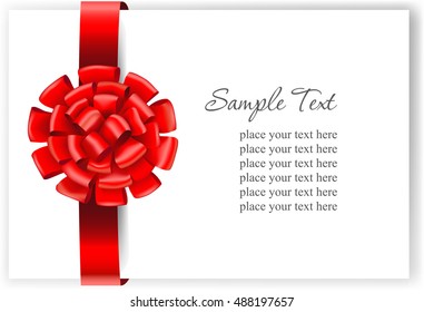 Greeting card with a red ribbon. Vector illustration. 