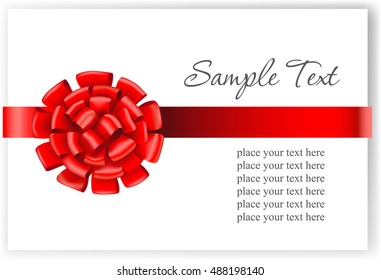 Greeting card with a red ribbon. Vector illustration. 