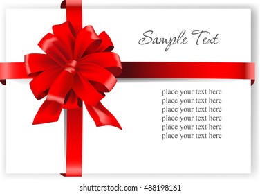 Greeting card with a red ribbon. Vector illustration. 
