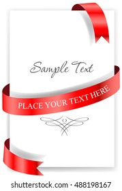 Greeting card with a red ribbon. Vector illustration. 