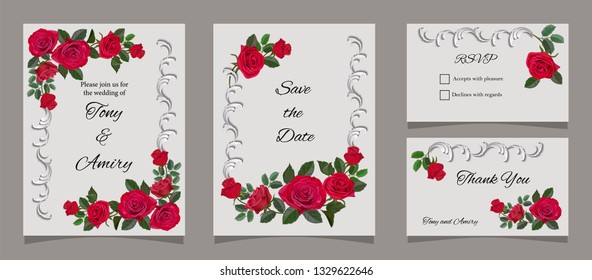 Greeting card with red roses, for invitation, wedding, birthday and other holiday and summer background- Vector 