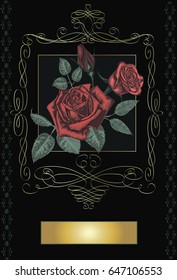 Greeting Card with Red  Roses  -  Vector Art 