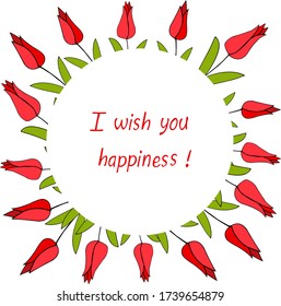 Greeting card with red tulips for congratulations on holiday. Vector hand draw  Illustration EPS10