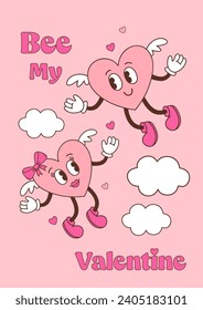 greeting card with retro couple of hearts