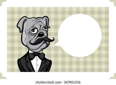 Greeting card with retro dog with monocle and mustaches