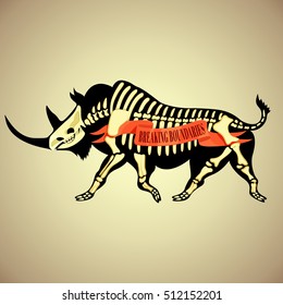Greeting card with a rhinoceros skeletons. Rhino. vector illustration