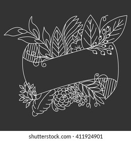 Greeting card. Ribbon flowers and leaves. Vector illustration of a hand drawn design for invitations, weddings, birthdays,save the date and other