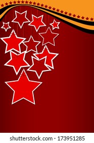 greeting card with ribbons and red stars