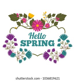 greeting card romantic label hello spring with flower branches decoration