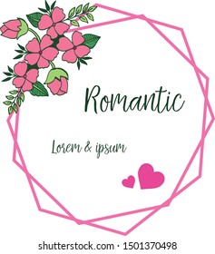Greeting card romantic with vintage pink flower frame background. Vector