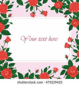 Greeting card with rose flower. Elegance wedding invitation. Romantic postcard.
Vector floral border.