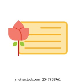 Greeting card and rose flowers icons, minimalist vector illustration and transparent graphic element. Isolated on white background