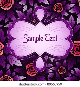 Greeting card with rose seamless pattern and vintage frame