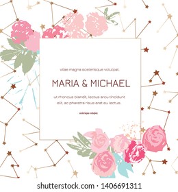 Greeting card with roses, can be used as invitation card for wedding, birthday and other holiday and summer background. Vector illustration