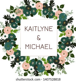 Greeting card with roses, can be used as invitation card for wedding, birthday and other holiday and summer background. Vector illustration