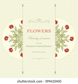 Greeting card with roses, can be used as invitation card for wedding, birthday and other holidays. Vector illustration.