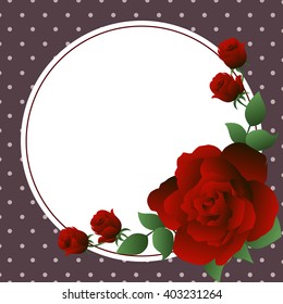 Greeting card with roses, can be used as invitation card for wedding, birthday and other holiday and summer background. Vector illustration.