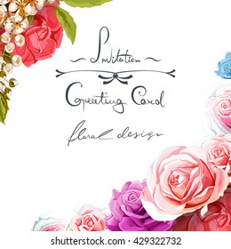 Greeting card with roses. Can be used as invitation card for wedding, birthday and other invents. Vector - stock.