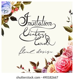 Greeting card with roses. Can be used as invitation card for wedding, birthday and other invents.. Vector - stock.