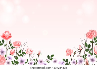Greeting card with roses. Can be used as invitation card for wedding, birthday and other holiday and summer background. Vector illustration 