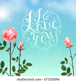 Greeting card with roses can be used as invitation card for wedding, birthday and other holiday and summer background. Vector illustration.