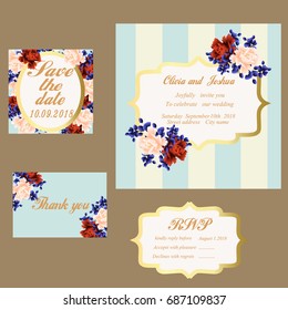 Greeting card with roses, can be used as invitation card for wedding, birthday and other holiday and summer background. Vector illustration.