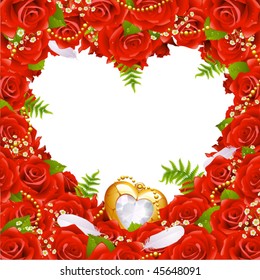 Greeting card with roses, feathers and jewelry
