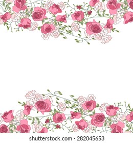 Greeting card with roses, herbs and gipso. For your design, posters,announcements