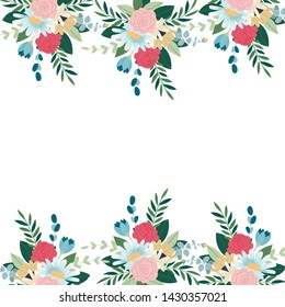 Greeting card with roses,can be used as invitation card for wedding, birthday and other holiday and summer background. Flowers card. Hand drawn. Flower background with beautiful flowers.