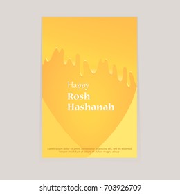 Greeting card for Rosh Hashanah day. Tasty honey draining from the cover. Festive nice, sweet cover. New Year. Vector illustration.